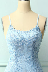 Light Blue Homecoming Dresses Tight Hoco Dresses with Appliques