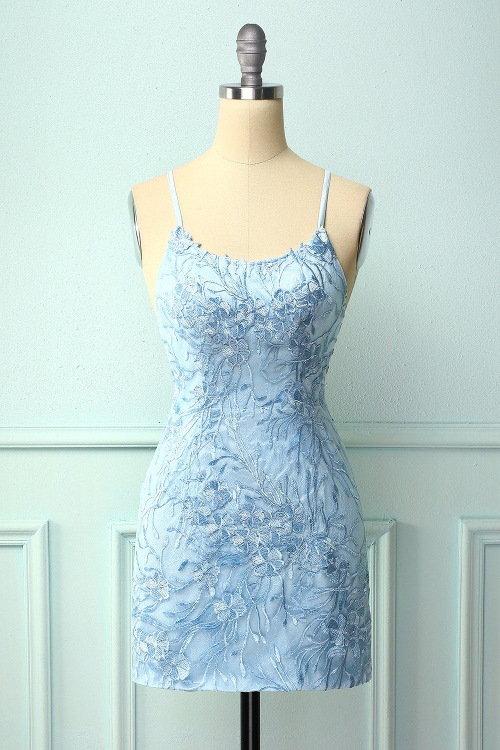 Light Blue Homecoming Dresses Tight Hoco Dresses with Appliques