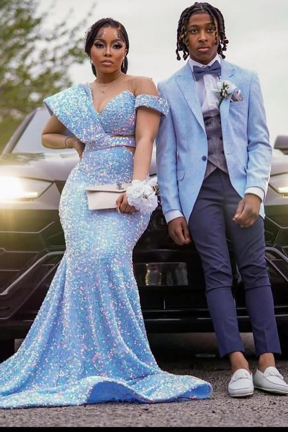 Light Blue Peak Lapel One Button Prom Homecoming Blazer