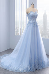 Light Blue Prom Dress Lace Tulle Long Formal Evening Dress