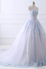 Light Blue Prom Dress Lace Tulle Long Formal Evening Dress