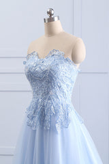 Light Blue Prom Dress Lace Tulle Long Formal Evening Dress