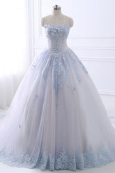 Light Blue Prom Dress Lace Tulle Long Formal Evening Dress
