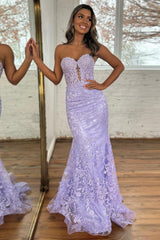 Light Blue Prom Dress Mermaid Sweerheart Corset Evening Dress with Appliques