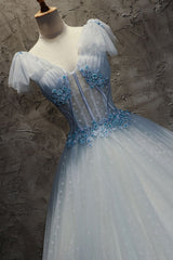 Light Blue Prom Dress Tulle Long Evening Dress