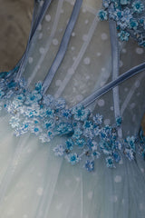 Light Blue Prom Dress Tulle Long Evening Dress
