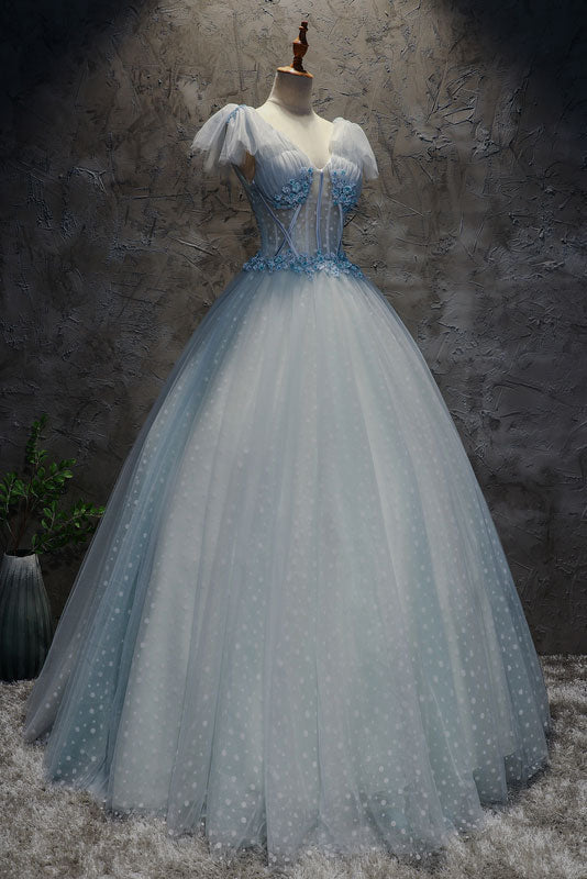Light Blue Prom Dress Tulle Long Evening Dress