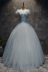 Light Blue Prom Dress Tulle Long Evening Dress