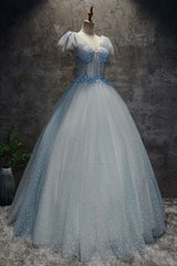Light Blue Prom Dress Tulle Long Evening Dress