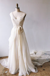 Light Champagne Prom Dress Chiffon Long Evening Gown Evening Dress
