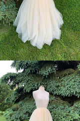 Light Champagne Prom Dress Tulle Long Formal Evening Dress