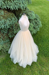 Light Champagne Prom Dress Tulle Long Formal Evening Dress