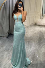 Light Green Prom Dress Mermaid Long Appliqued Evening Dress