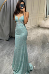 Light Green Prom Dress Mermaid Long Appliqued Evening Dress