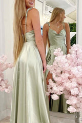 Light Green Prom Dress Satin Long Evening Dress
