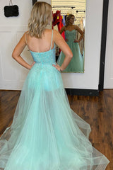 Light Green Prom Dress Sequined Spaghetti Straps A Line Evening Dress