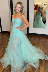 Light Green Prom Dress Sequined Spaghetti Straps A Line Evening Dress
