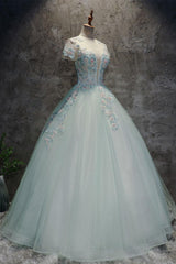 Light Green Prom Dress Tulle Lace Long Sweet 16 Dress Evening Dress