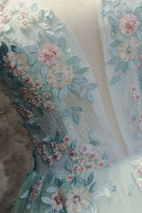 Light Green Prom Dress Tulle Lace Long Sweet 16 Dress Evening Dress