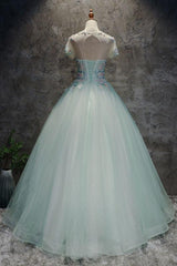 Light Green Prom Dress Tulle Lace Long Sweet 16 Dress Evening Dress