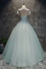 Light Green Prom Dress Tulle Lace Long Sweet 16 Dress Evening Dress