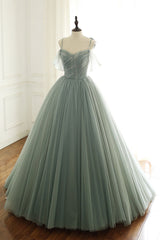 Light Green Prom Dress Tulle Long Evening Dress