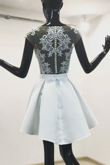 Light Homecoming Dress Blue Two Piece Lace Short Party Cocktail Dress
