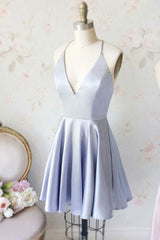 Light Homecoming Dress Blue V Neck Short Party Cocktail Dress