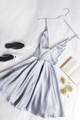 Light Homecoming Dress Blue V Neck Short Party Cocktail Dress