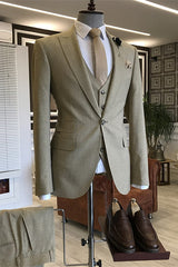 Light Khaki Three Piece Peaked Lapel Business Suit