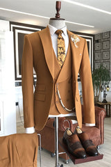 Light Khaki Three Piece Peaked Lapel Prom Suit