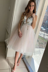Light Pink Homecoming Dress Tulle Lace Short Cocktail Dress