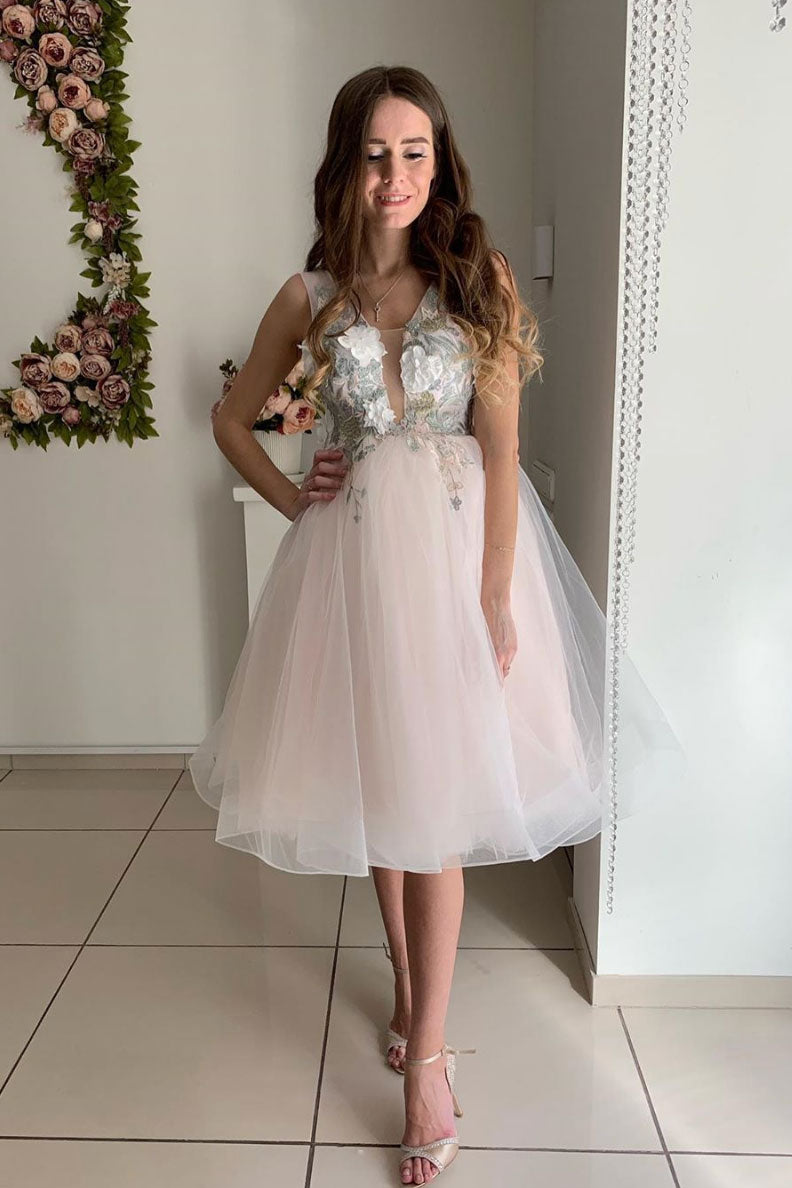 Light Pink Homecoming Dress Tulle Lace Short Cocktail Dress