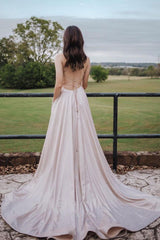 Light Pink Prom Dress A Line Satin Long Evening Dress