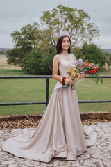 Light Pink Prom Dress A Line Satin Long Evening Dress