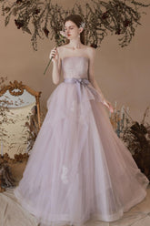 Light Purple Prom Dress Tulle Lace Long Formal Evening Dress