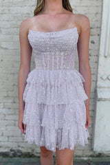 Lilac Homecoming Dresses Corset A-Line Short Tulle Cocktail Dresses