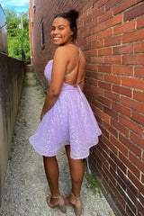 Lilac Homecoming Dresses Sequin Cocktail Dresses with Criss Cross Back