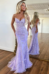 Lilac Prom Dress Corset Sweetheart Lace Mermaid Evening Formal Gown
