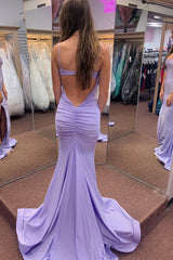 Lilac Prom Dress Mermaid Backless Long Evening Dress With Slit