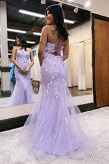 Lilac Prom Dress Mermaid Scoop Neck with Appliques Evening Dress