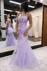 Lilac Prom Dress Mermaid Scoop Neck with Appliques Evening Dress