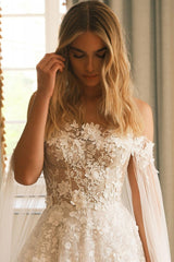 Long A Line Wedding Dress Lace Sweetheart Strapless Bridal Gown