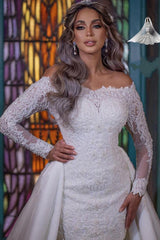 Long Mermaid Off the Shoulder Detachable Sleeve Wedding Dress
