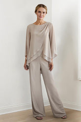 Long-Sleeve Chiffon Pantsuit for the Mother of the Bride