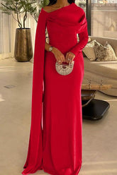 Long Sleeve Floor-Length Satin Sheath Dress for Mother of the Bride or Prom