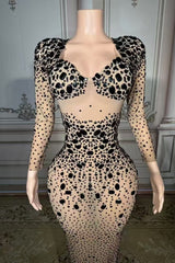 Long Sleeve Formal Evening Dress Mermaid Floor Length beaded Party Dress