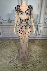 Long Sleeve Formal Evening Dress Mermaid Floor Length beaded Party Dress