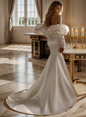 Long Sleeve Wedding Dress Satin Sweetheart Mermaid Bridal Gown