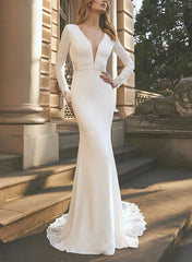 Long Sleeves Lace/Elastic Satin Wedding Dress Trumpet/Mermaid